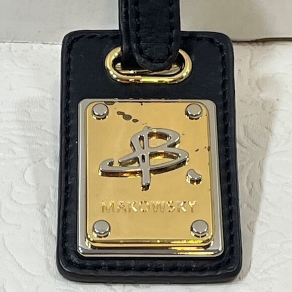 B. Makowsky Leather Black Buckle Luggage Tag Key Chain Gold Logo - Picture 5 of 14